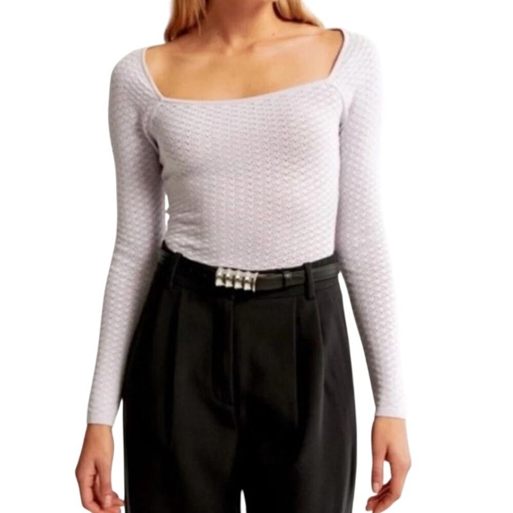 Abercrombie Lilac Purple Long Sleeve Knit Bodysuit XL Square Neck